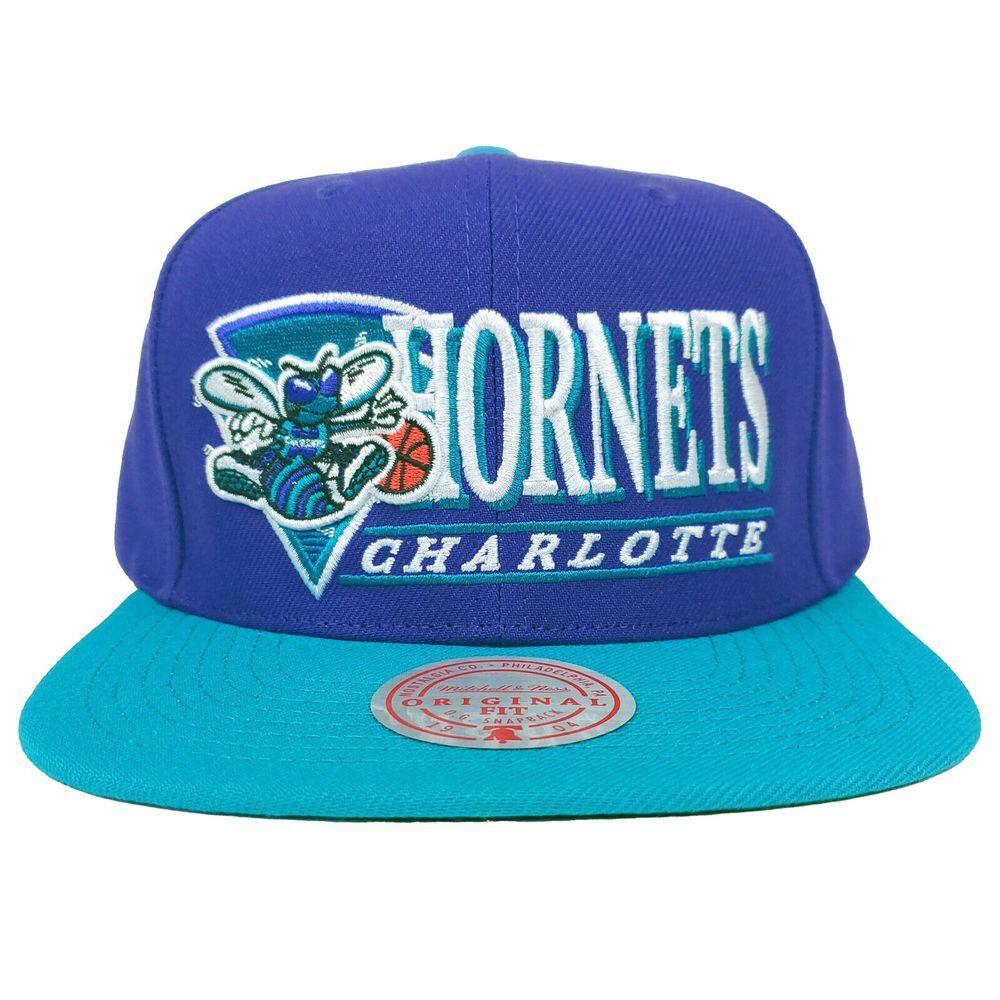 Charlotte Hornets Mitchell & Ness NBA Snapback‎ Hat Cap 3D Logo Purple Teal NWT